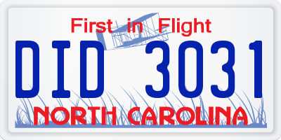 NC license plate DID3031