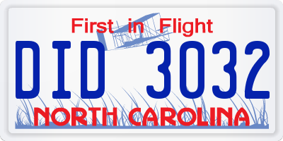 NC license plate DID3032