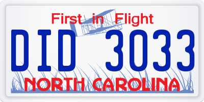 NC license plate DID3033
