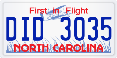 NC license plate DID3035