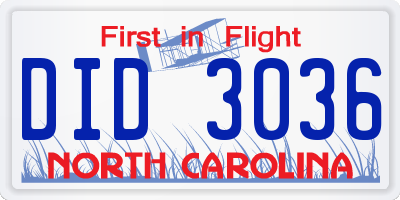 NC license plate DID3036