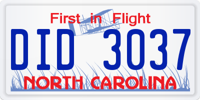 NC license plate DID3037