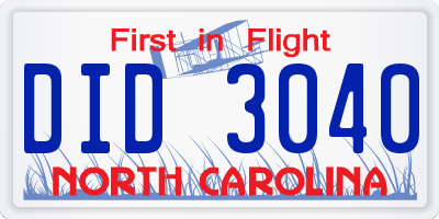 NC license plate DID3040