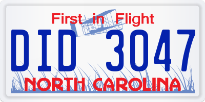 NC license plate DID3047