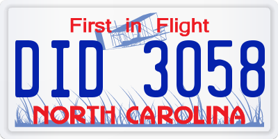 NC license plate DID3058