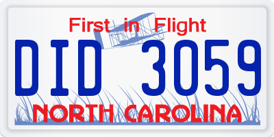 NC license plate DID3059