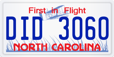 NC license plate DID3060