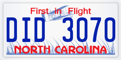 NC license plate DID3070