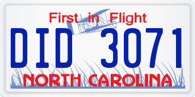 NC license plate DID3071