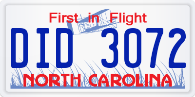 NC license plate DID3072