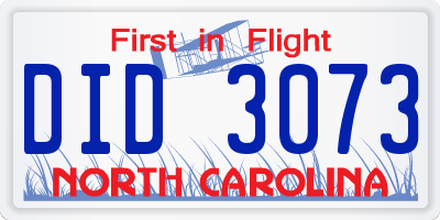 NC license plate DID3073
