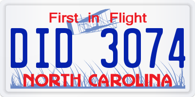NC license plate DID3074