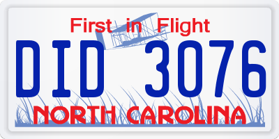 NC license plate DID3076