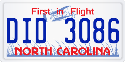 NC license plate DID3086