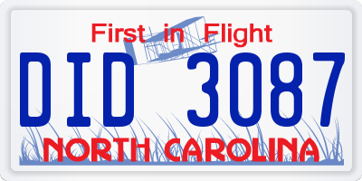 NC license plate DID3087