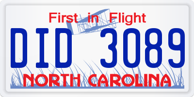 NC license plate DID3089