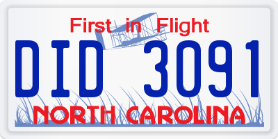 NC license plate DID3091
