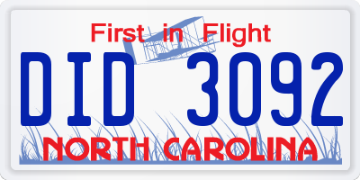 NC license plate DID3092