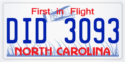 NC license plate DID3093