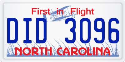 NC license plate DID3096