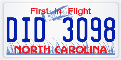 NC license plate DID3098