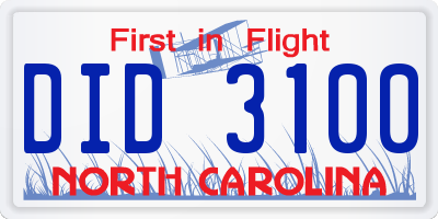 NC license plate DID3100