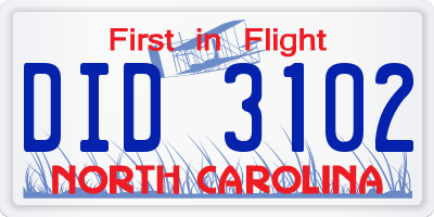 NC license plate DID3102