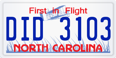 NC license plate DID3103