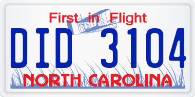 NC license plate DID3104