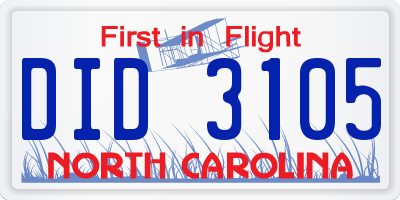 NC license plate DID3105