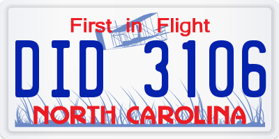 NC license plate DID3106
