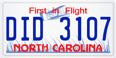 NC license plate DID3107