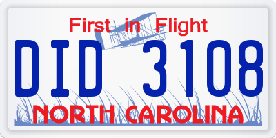 NC license plate DID3108