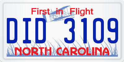 NC license plate DID3109