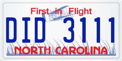 NC license plate DID3111