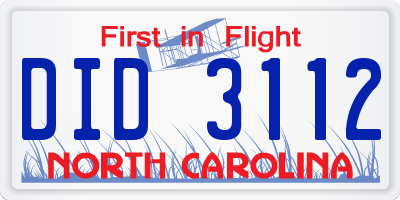 NC license plate DID3112