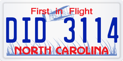 NC license plate DID3114