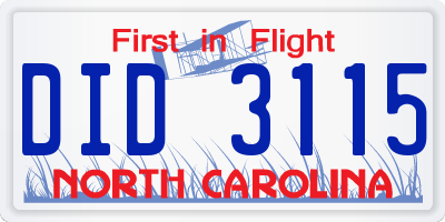 NC license plate DID3115