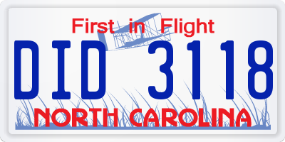 NC license plate DID3118