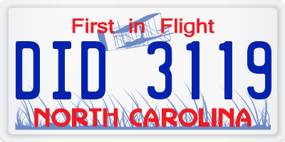 NC license plate DID3119
