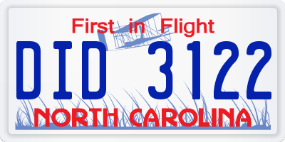 NC license plate DID3122