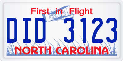 NC license plate DID3123