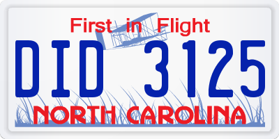 NC license plate DID3125