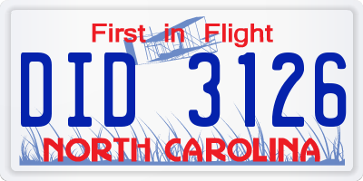 NC license plate DID3126