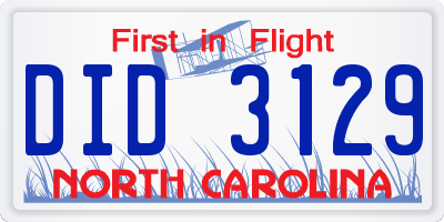 NC license plate DID3129