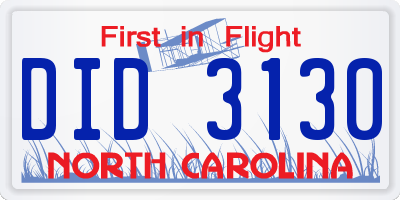 NC license plate DID3130