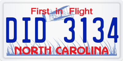 NC license plate DID3134