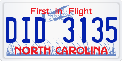 NC license plate DID3135