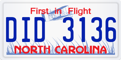 NC license plate DID3136