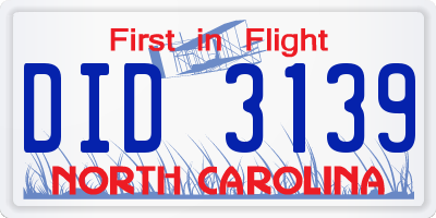 NC license plate DID3139
